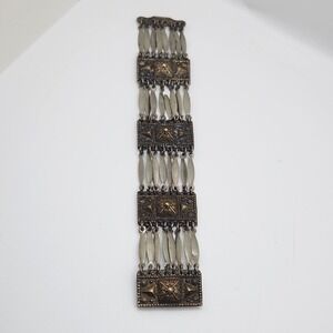 Vintage Mexican Alpaca Silver Articulated Star Boss Panel Boho Bracelet 7in READ